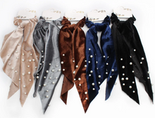 Load image into Gallery viewer, Pearl Ribbon Velvet Hair Scarf Scrunchies