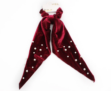 Load image into Gallery viewer, Pearl Ribbon Velvet Hair Scarf Scrunchies