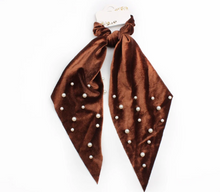 Load image into Gallery viewer, Pearl Ribbon Velvet Hair Scarf Scrunchies