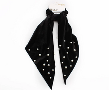 Load image into Gallery viewer, Pearl Ribbon Velvet Hair Scarf Scrunchies