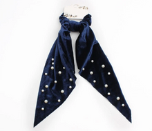 Load image into Gallery viewer, Pearl Ribbon Velvet Hair Scarf Scrunchies