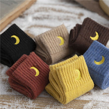 Load image into Gallery viewer, Moon Embroidery Cotton Thick Socks
