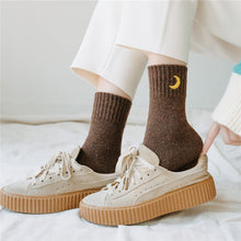 Load image into Gallery viewer, Moon Embroidery Cotton Thick Socks