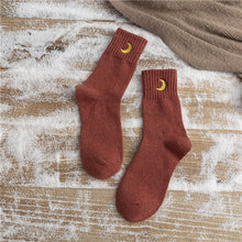 Load image into Gallery viewer, Moon Embroidery Cotton Thick Socks