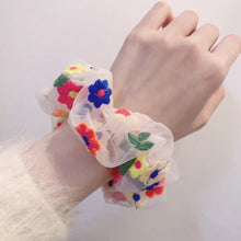 Load image into Gallery viewer, Floral Embroidery Mesh Scrunchies